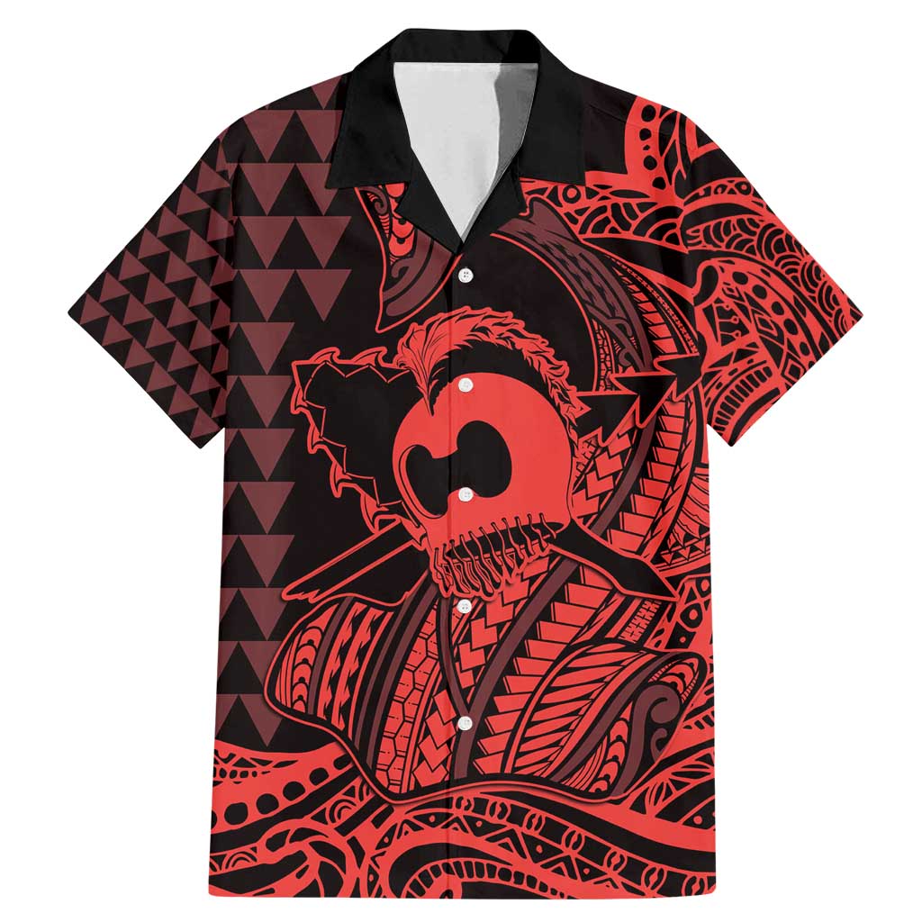 Koa Ikaika Warrior Helmet with Shark Family Matching Mermaid Dress and Hawaiian Shirt Red Kakau Style LT9 Dad's Shirt - Short Sleeve Red - Polynesian Pride