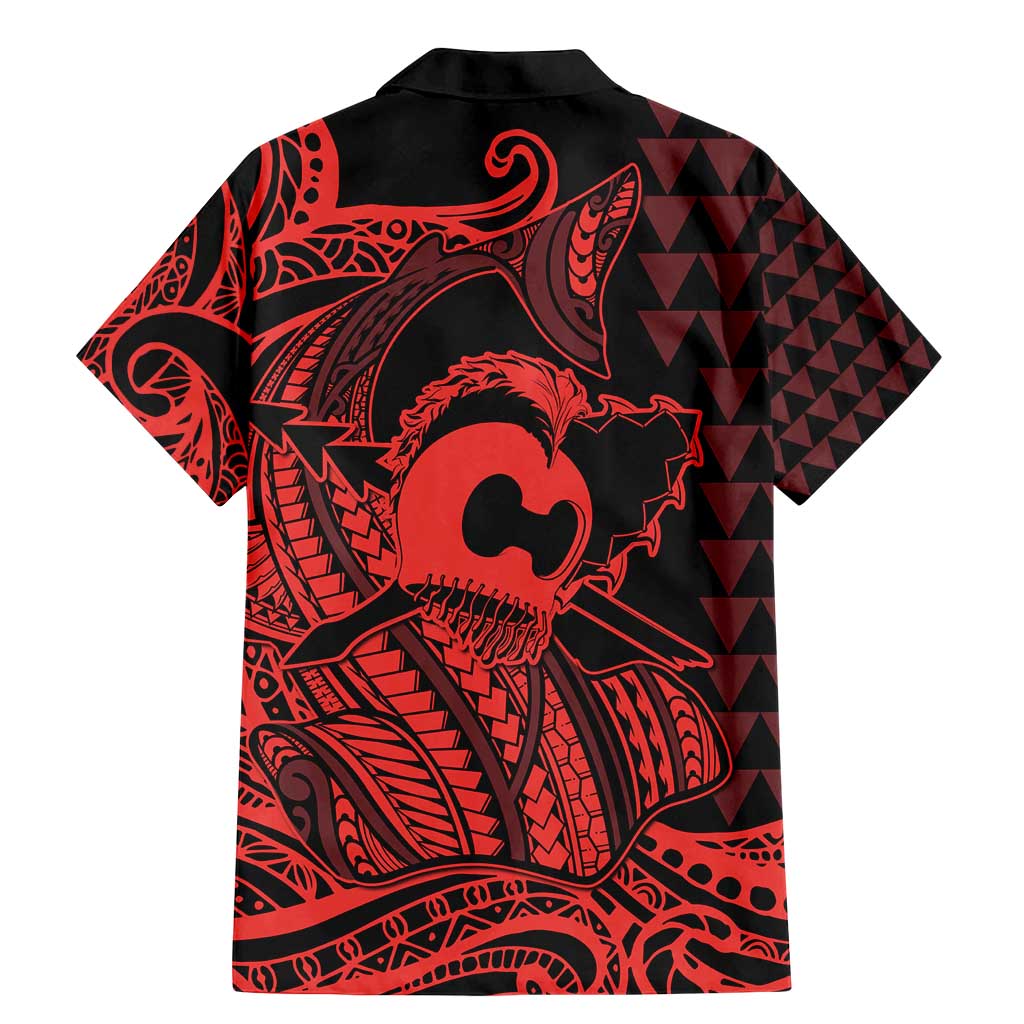 Koa Ikaika Warrior Helmet with Shark Family Matching Mermaid Dress and Hawaiian Shirt Red Kakau Style LT9 - Polynesian Pride