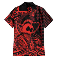 Koa Ikaika Warrior Helmet with Shark Family Matching Off Shoulder Short Dress and Hawaiian Shirt Red Kakau Style LT9 - Polynesian Pride