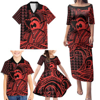 Koa Ikaika Warrior Helmet with Shark Family Matching Puletasi and Hawaiian Shirt Red Kakau Style LT9 - Polynesian Pride
