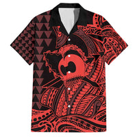 Koa Ikaika Warrior Helmet with Shark Family Matching Puletasi and Hawaiian Shirt Red Kakau Style LT9 Dad's Shirt - Short Sleeve Red - Polynesian Pride