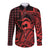 Koa Ikaika Warrior Helmet with Shark Long Sleeve Button Shirt Red Kakau Style