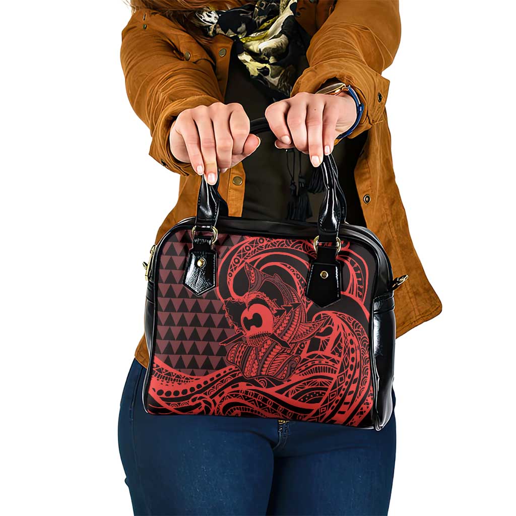 Koa Ikaika Warrior Helmet with Shark Shoulder Handbag Red Kakau Style LT9 One Size Red - Polynesian Pride