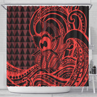 Koa Ikaika Warrior Helmet with Shark Shower Curtain Red Kakau Style LT9 - Polynesian Pride