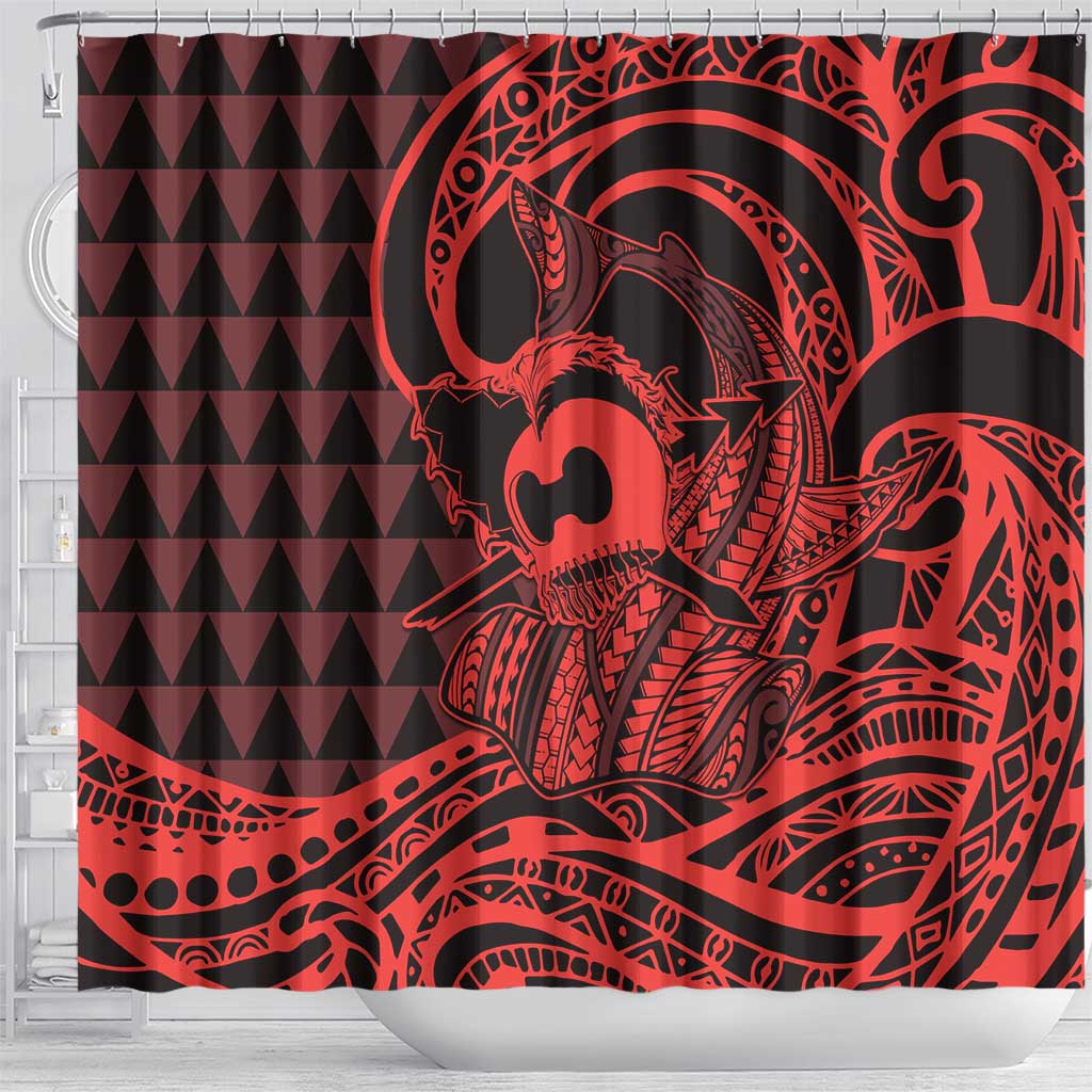 Koa Ikaika Warrior Helmet with Shark Shower Curtain Red Kakau Style LT9 - Polynesian Pride