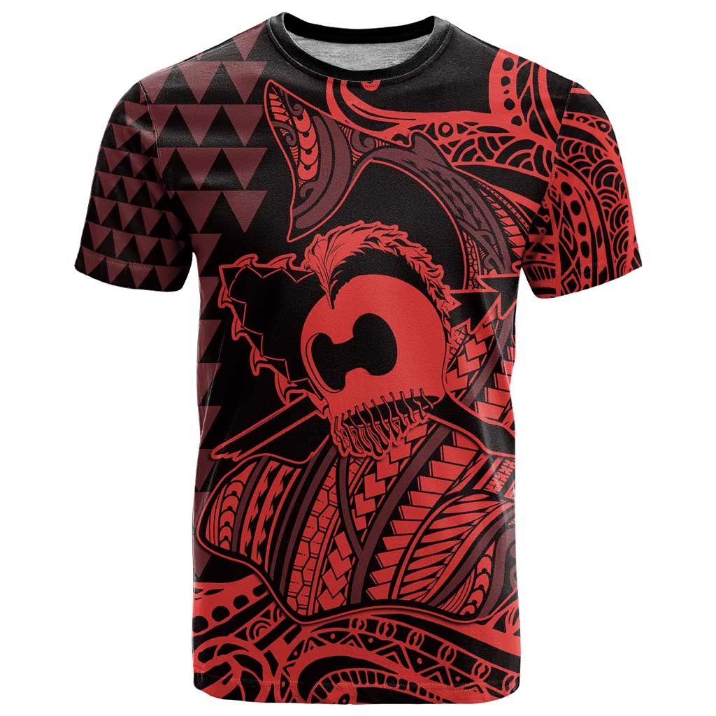 Koa Ikaika Warrior Helmet with Shark T Shirt Red Kakau Style LT9 Red - Polynesian Pride