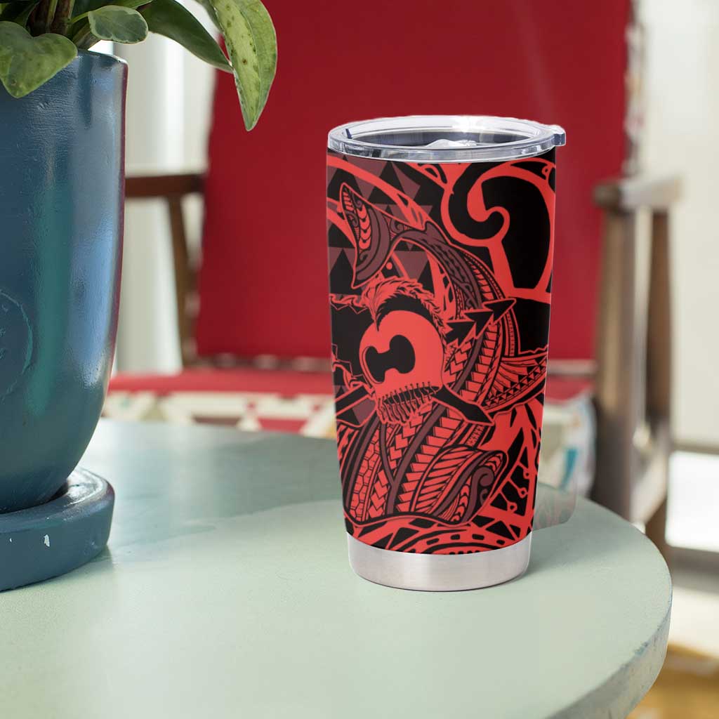 Koa Ikaika Warrior Helmet with Shark Tumbler Cup Red Kakau Style