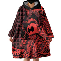 Koa Ikaika Warrior Helmet with Shark Wearable Blanket Hoodie Red Kakau Style LT9 - Polynesian Pride