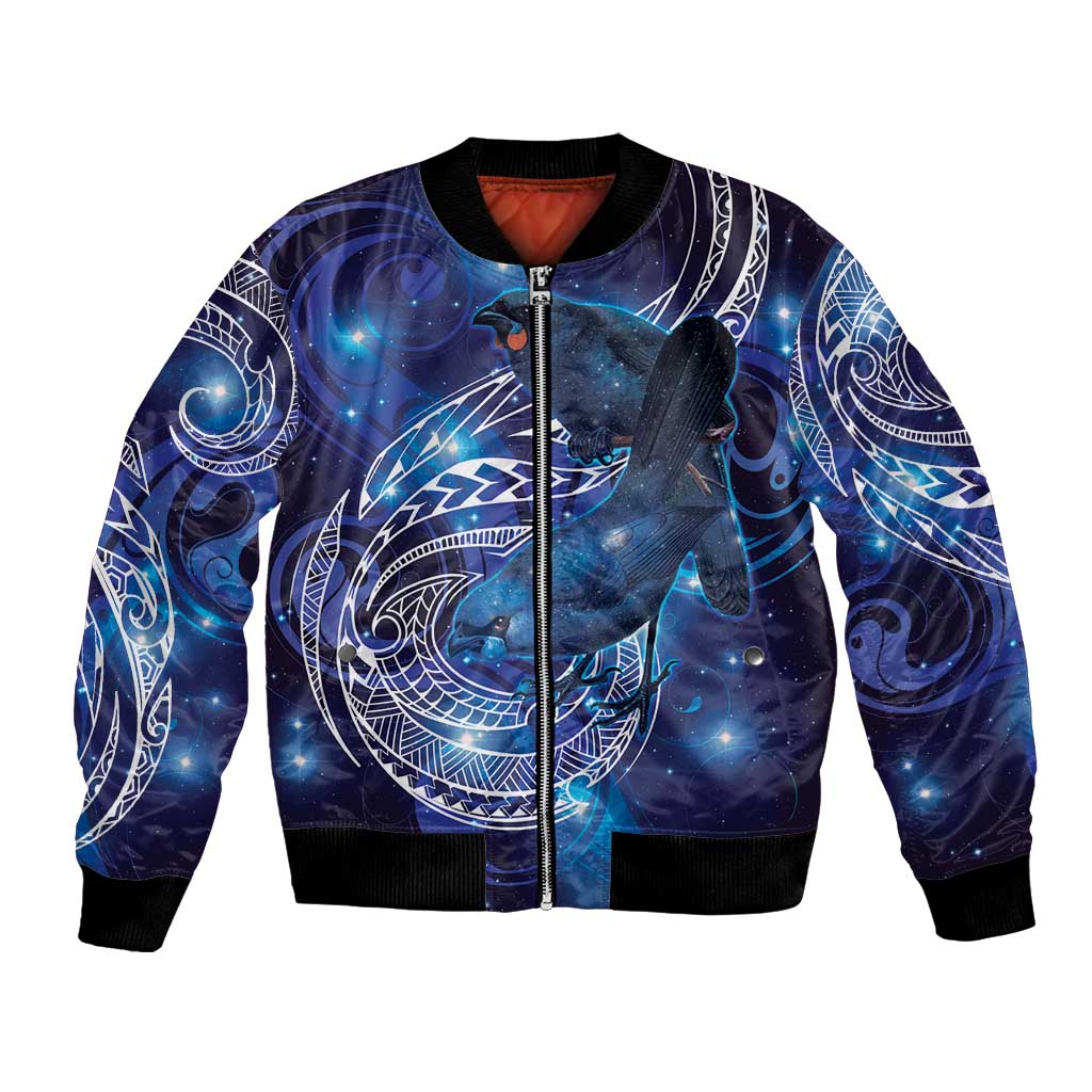 North Island Kokako and South Island Kokako Bomber Jacket New Zealand Native Bird with Galaxy Vibe LT9 Unisex Galaxy - Polynesian Pride