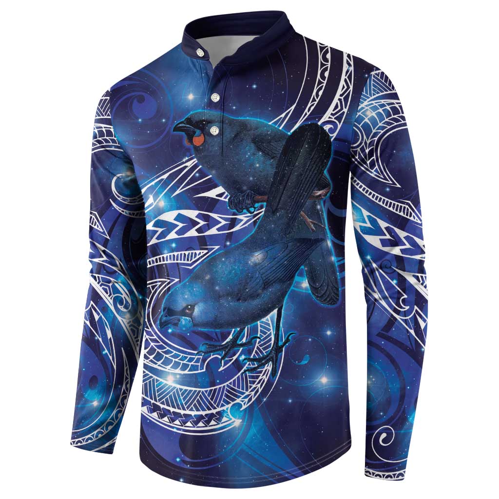 North Island Kokako and South Island Kokako Button Sweatshirt New Zealand Native Bird with Galaxy Vibe LT9 - Polynesian Pride