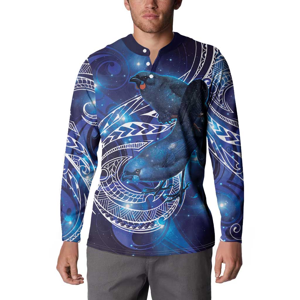 North Island Kokako and South Island Kokako Button Sweatshirt New Zealand Native Bird with Galaxy Vibe LT9 - Polynesian Pride