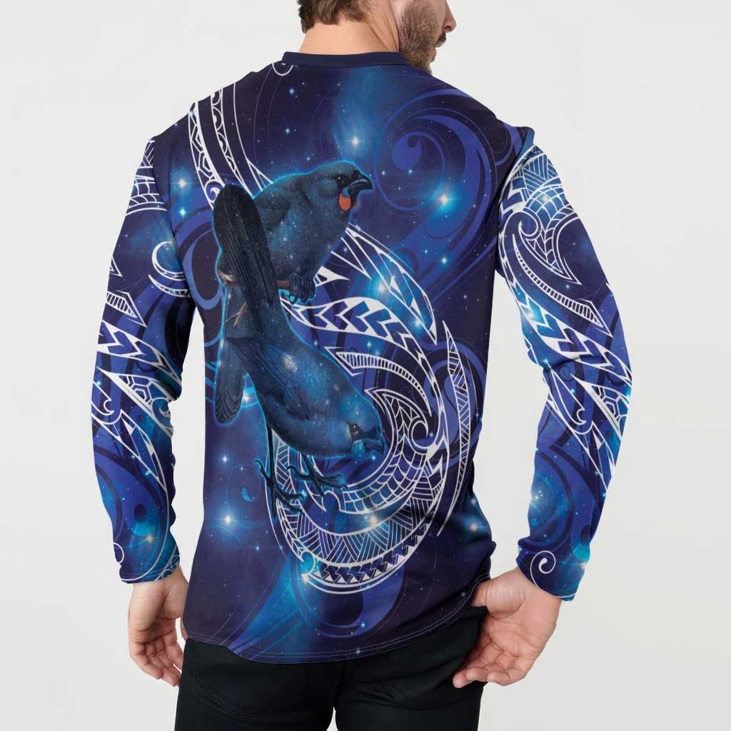 North Island Kokako and South Island Kokako Button Sweatshirt New Zealand Native Bird with Galaxy Vibe LT9 - Polynesian Pride