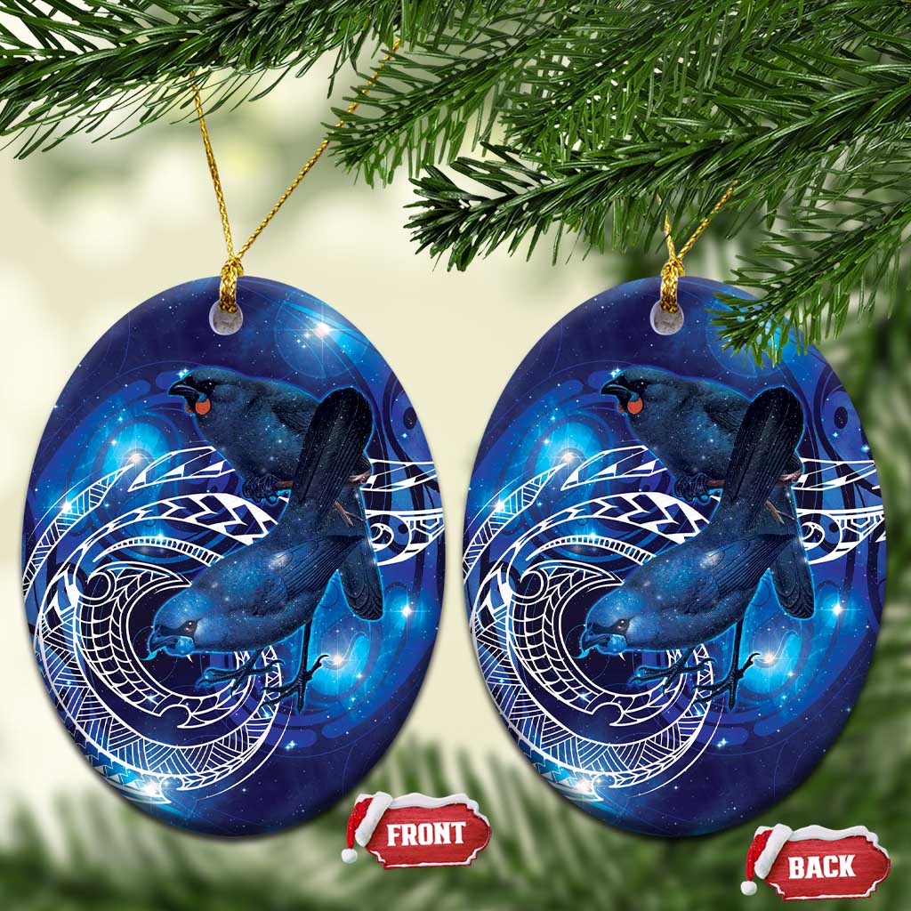 North Island Kokako and South Island Kokako Ceramic Ornament New Zealand Native Bird with Galaxy Vibe LT9 Oval Galaxy - Polynesian Pride