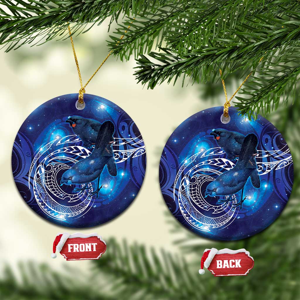 North Island Kokako and South Island Kokako Ceramic Ornament New Zealand Native Bird with Galaxy Vibe LT9 Circle Galaxy - Polynesian Pride