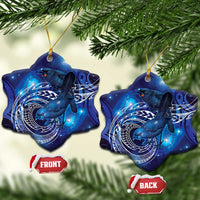 North Island Kokako and South Island Kokako Ceramic Ornament New Zealand Native Bird with Galaxy Vibe LT9 Snow Flake Galaxy - Polynesian Pride