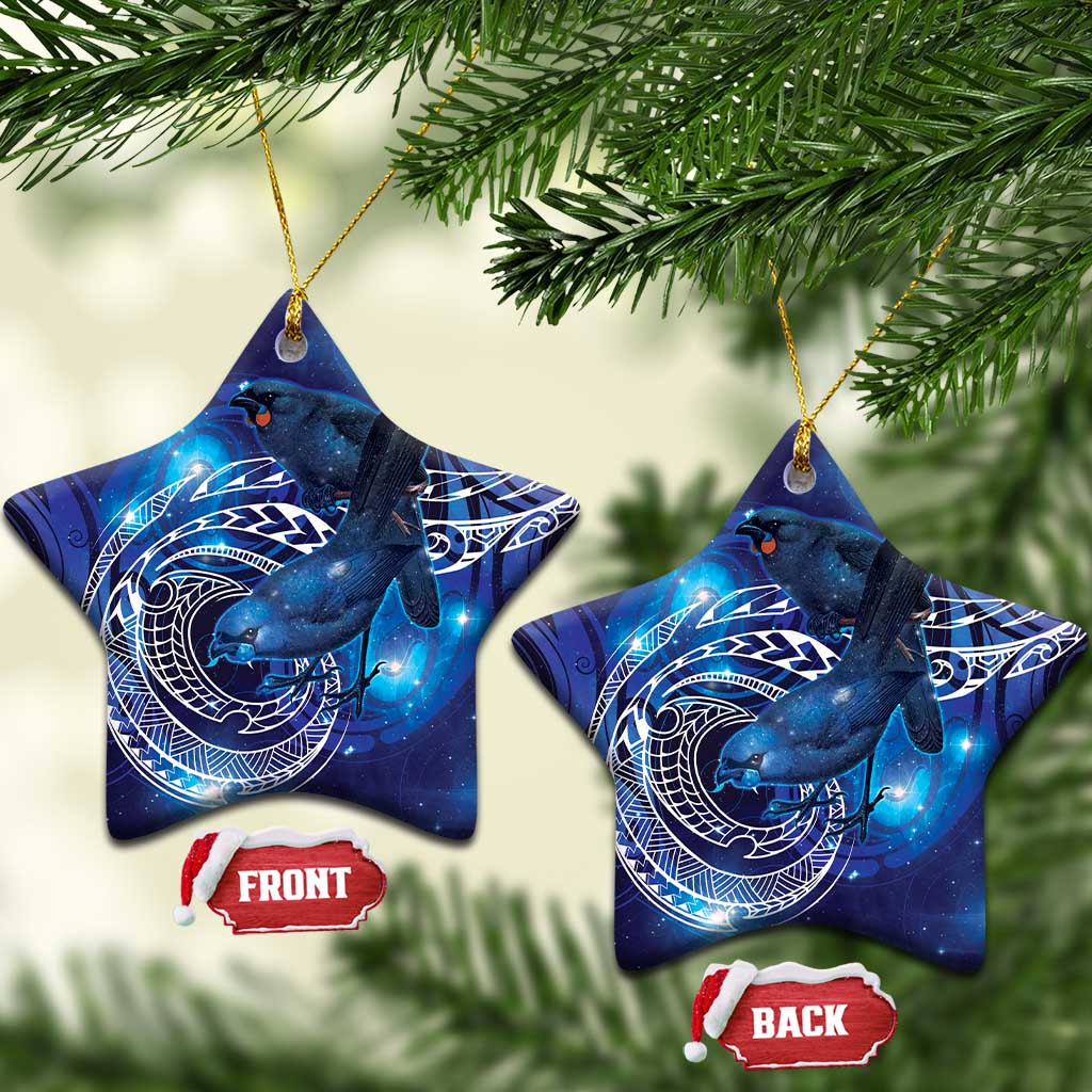 North Island Kokako and South Island Kokako Ceramic Ornament New Zealand Native Bird with Galaxy Vibe LT9 Star Galaxy - Polynesian Pride