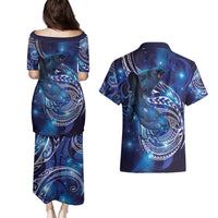 North Island Kokako and South Island Kokako Couples Matching Puletasi and Hawaiian Shirt New Zealand Native Bird with Galaxy Vibe LT9 - Polynesian Pride
