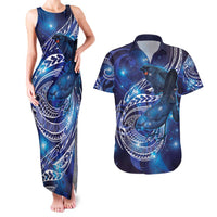 North Island Kokako and South Island Kokako Couples Matching Tank Maxi Dress and Hawaiian Shirt New Zealand Native Bird with Galaxy Vibe LT9 Galaxy - Polynesian Pride