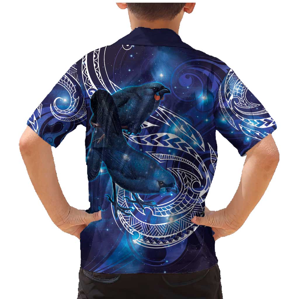 North Island Kokako and South Island Kokako Family Matching Mermaid Dress and Hawaiian Shirt New Zealand Native Bird with Galaxy Vibe LT9 - Polynesian Pride