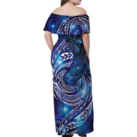 North Island Kokako and South Island Kokako Family Matching Off Shoulder Maxi Dress and Hawaiian Shirt New Zealand Native Bird with Galaxy Vibe LT9 - Polynesian Pride