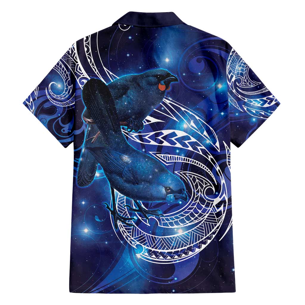 North Island Kokako and South Island Kokako Family Matching Puletasi and Hawaiian Shirt New Zealand Native Bird with Galaxy Vibe LT9 - Polynesian Pride