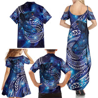 North Island Kokako and South Island Kokako Family Matching Summer Maxi Dress and Hawaiian Shirt New Zealand Native Bird with Galaxy Vibe LT9 - Polynesian Pride