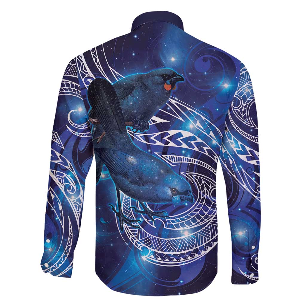 North Island Kokako and South Island Kokako Family Matching Summer Maxi Dress and Hawaiian Shirt New Zealand Native Bird with Galaxy Vibe LT9 - Polynesian Pride