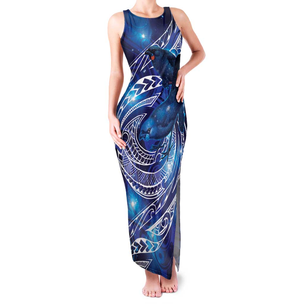 North Island Kokako and South Island Kokako Family Matching Tank Maxi Dress and Hawaiian Shirt New Zealand Native Bird with Galaxy Vibe LT9 Mom's Dress Galaxy - Polynesian Pride