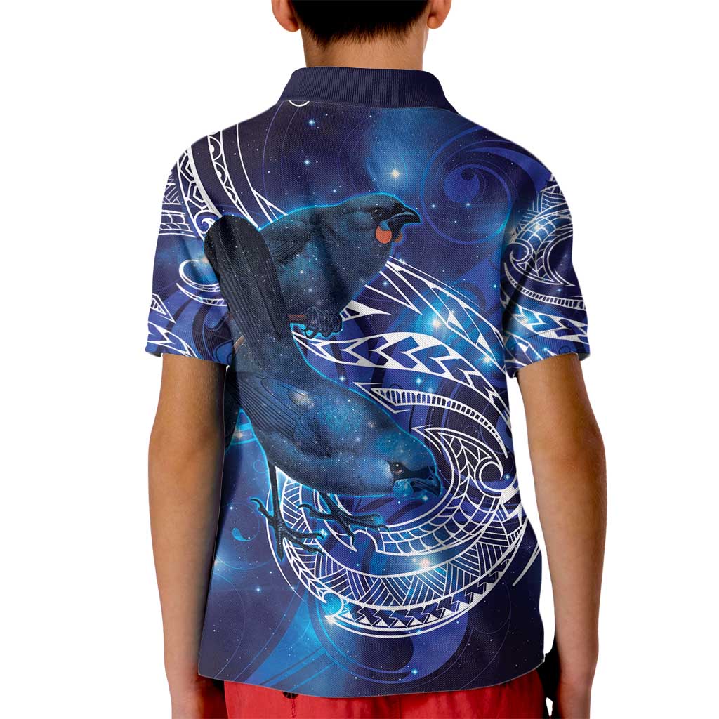 North Island Kokako and South Island Kokako Kid Polo Shirt New Zealand Native Bird with Galaxy Vibe LT9 - Polynesian Pride
