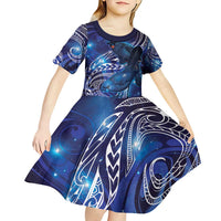North Island Kokako and South Island Kokako Kid Short Sleeve Dress New Zealand Native Bird with Galaxy Vibe LT9 - Polynesian Pride