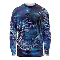 North Island Kokako and South Island Kokako Long Sleeve Shirt New Zealand Native Bird with Galaxy Vibe LT9 Unisex Galaxy - Polynesian Pride