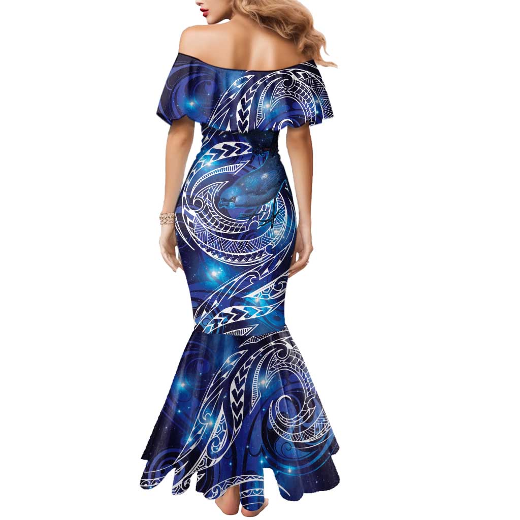 North Island Kokako and South Island Kokako Mermaid Dress New Zealand Native Bird with Galaxy Vibe LT9 - Polynesian Pride