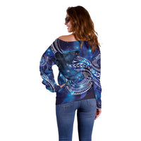 North Island Kokako and South Island Kokako Off Shoulder Sweater New Zealand Native Bird with Galaxy Vibe LT9 - Polynesian Pride