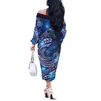 North Island Kokako and South Island Kokako Off The Shoulder Long Sleeve Dress New Zealand Native Bird with Galaxy Vibe LT9 - Polynesian Pride
