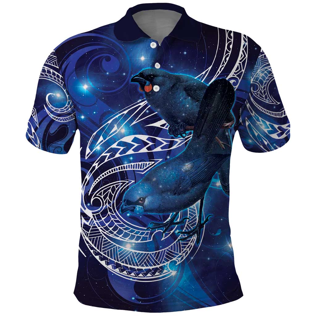 North Island Kokako and South Island Kokako Polo Shirt New Zealand Native Bird with Galaxy Vibe LT9 Galaxy - Polynesian Pride