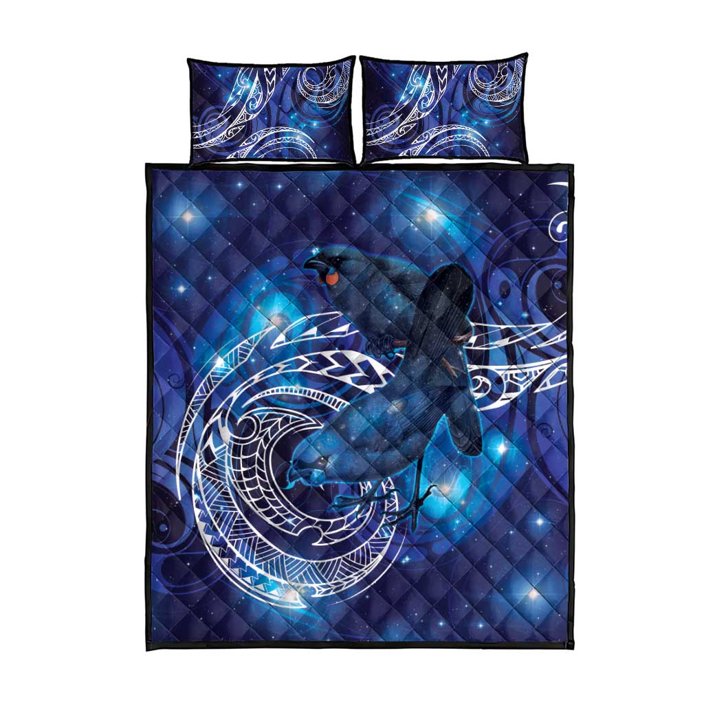 North Island Kokako and South Island Kokako Quilt Bed Set New Zealand Native Bird with Galaxy Vibe LT9 - Polynesian Pride
