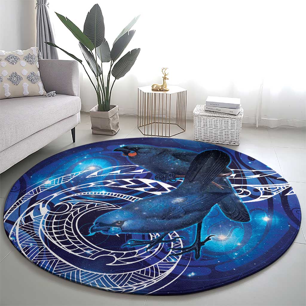 North Island Kokako and South Island Kokako Round Carpet New Zealand Native Bird with Galaxy Vibe LT9 - Polynesian Pride