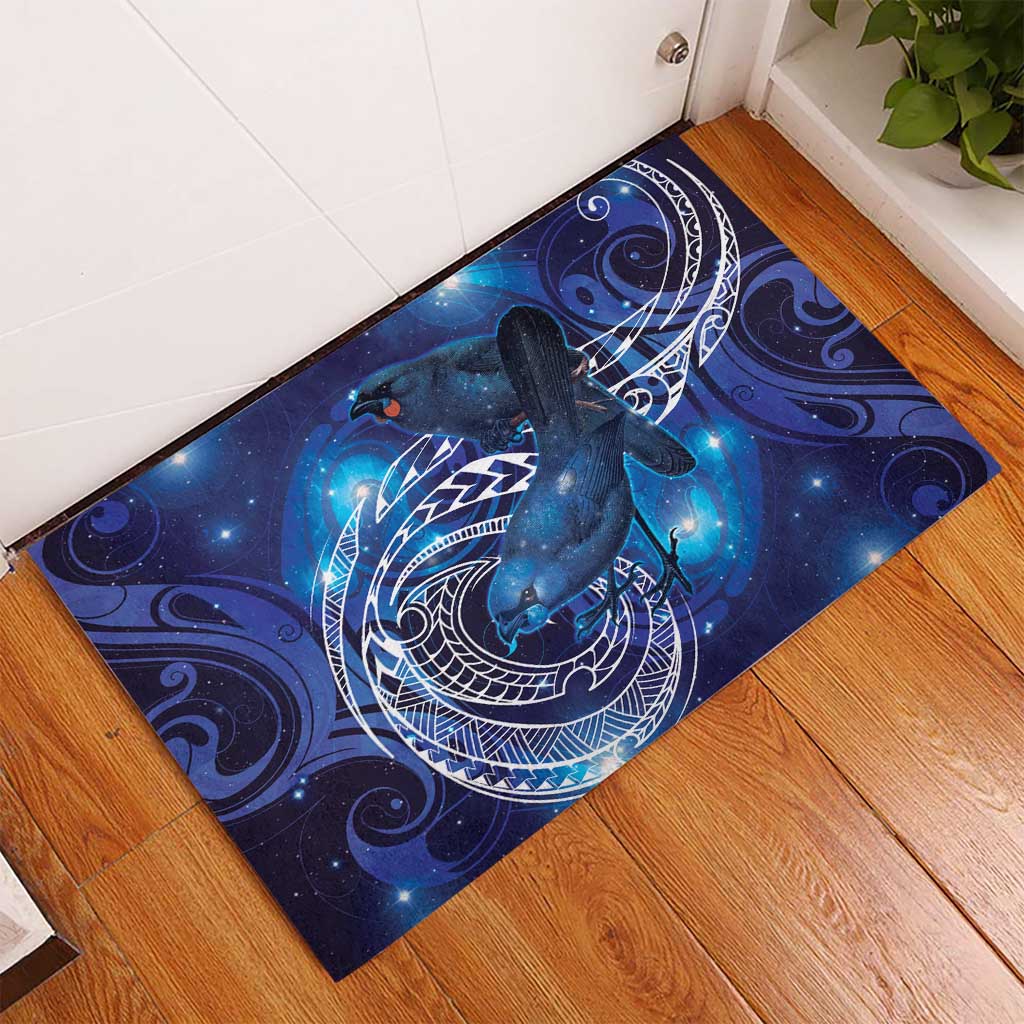 North Island Kokako and South Island Kokako Rubber Doormat New Zealand Native Bird with Galaxy Vibe LT9 - Polynesian Pride