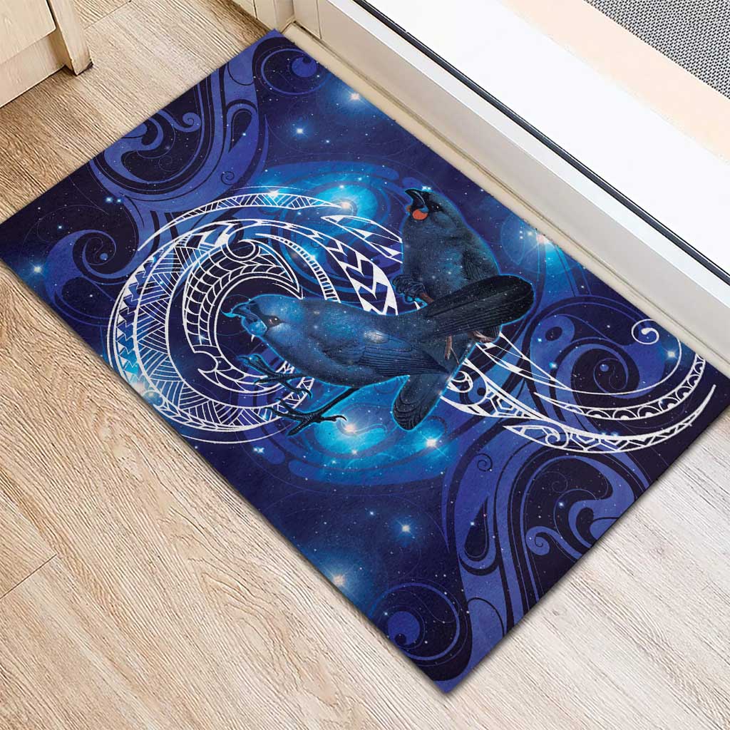 North Island Kokako and South Island Kokako Rubber Doormat New Zealand Native Bird with Galaxy Vibe LT9 - Polynesian Pride