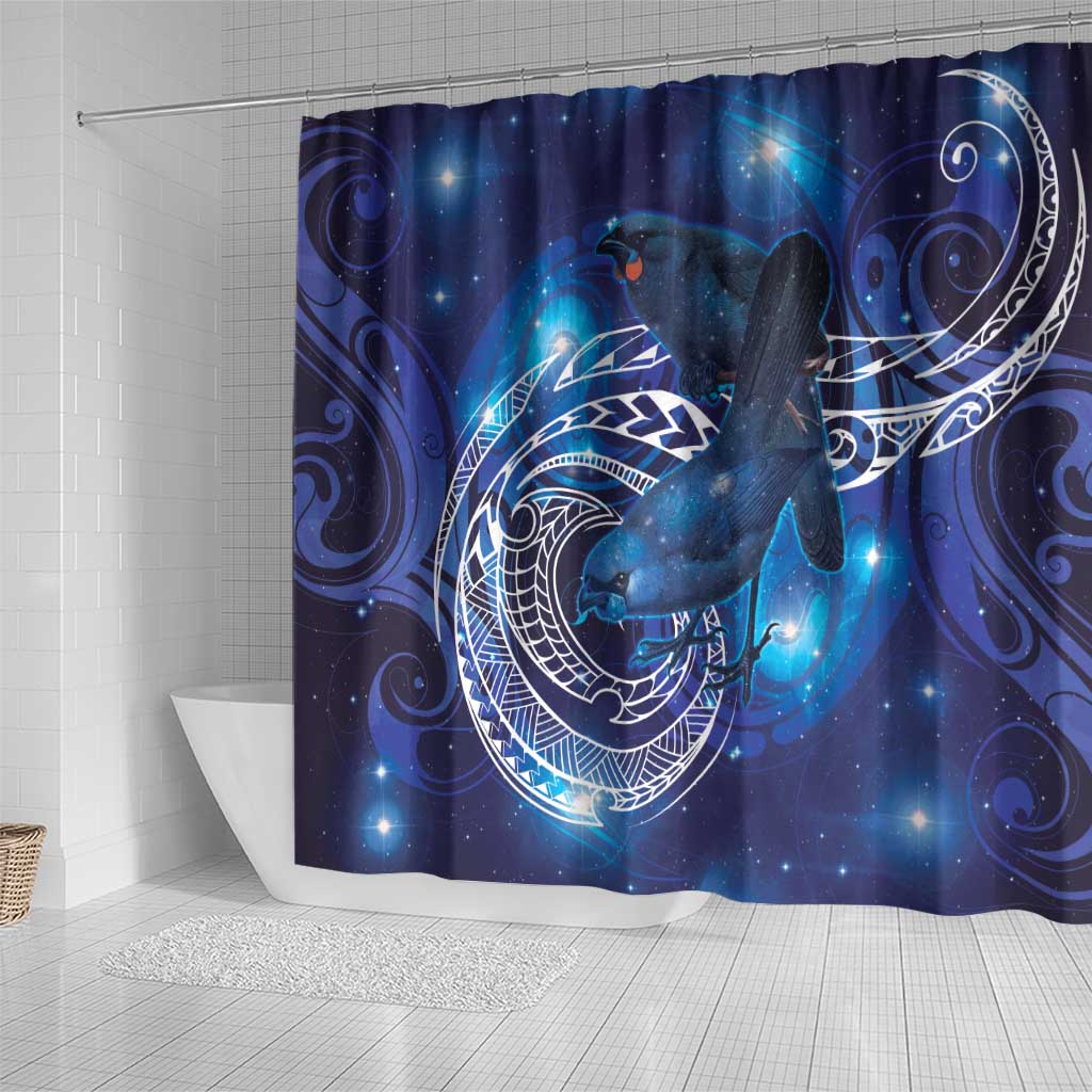 North Island Kokako and South Island Kokako Shower Curtain New Zealand Native Bird with Galaxy Vibe LT9 - Polynesian Pride