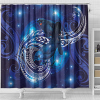 North Island Kokako and South Island Kokako Shower Curtain New Zealand Native Bird with Galaxy Vibe LT9 - Polynesian Pride