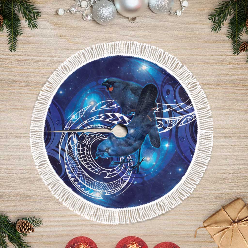 North Island Kokako and South Island Kokako Tree Skirt New Zealand Native Bird with Galaxy Vibe LT9 Fringed Galaxy - Polynesian Pride