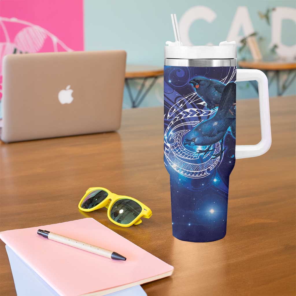 North Island Kokako and South Island Kokako Tumbler With Handle New Zealand Native Bird with Galaxy Vibe LT9 - Polynesian Pride