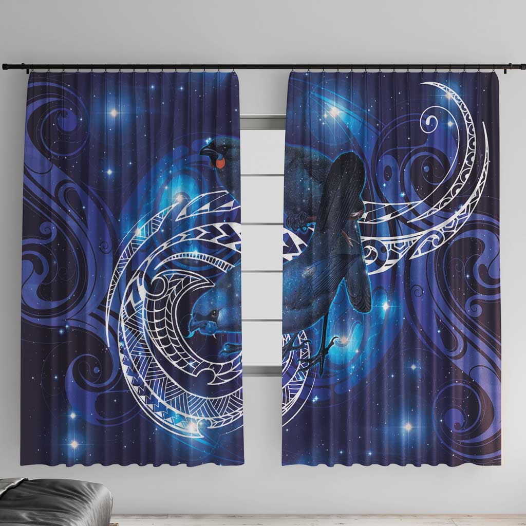 North Island Kokako and South Island Kokako Window Curtain New Zealand Native Bird with Galaxy Vibe LT9 With Hooks Galaxy - Polynesian Pride