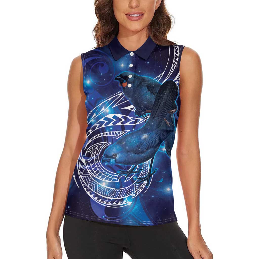 North Island Kokako and South Island Kokako Women Sleeveless Polo Shirt New Zealand Native Bird with Galaxy Vibe LT9 - Polynesian Pride