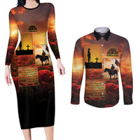 ANZAC Day Film Reel Lest We Forget Couples Matching Long Sleeve Bodycon Dress and Long Sleeve Button Shirt Australia NZ Memorial LT9 Red - Polynesian Pride