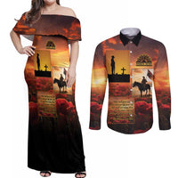 ANZAC Day Film Reel Lest We Forget Couples Matching Off Shoulder Maxi Dress and Long Sleeve Button Shirt Australia NZ Memorial LT9 Red - Polynesian Pride