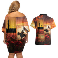 ANZAC Day Film Reel Lest We Forget Couples Matching Off Shoulder Short Dress and Hawaiian Shirt Australia NZ Memorial LT9 - Polynesian Pride