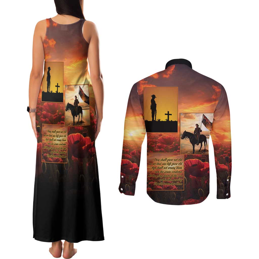 ANZAC Day Film Reel Lest We Forget Couples Matching Tank Maxi Dress and Long Sleeve Button Shirt Australia NZ Memorial LT9 - Polynesian Pride