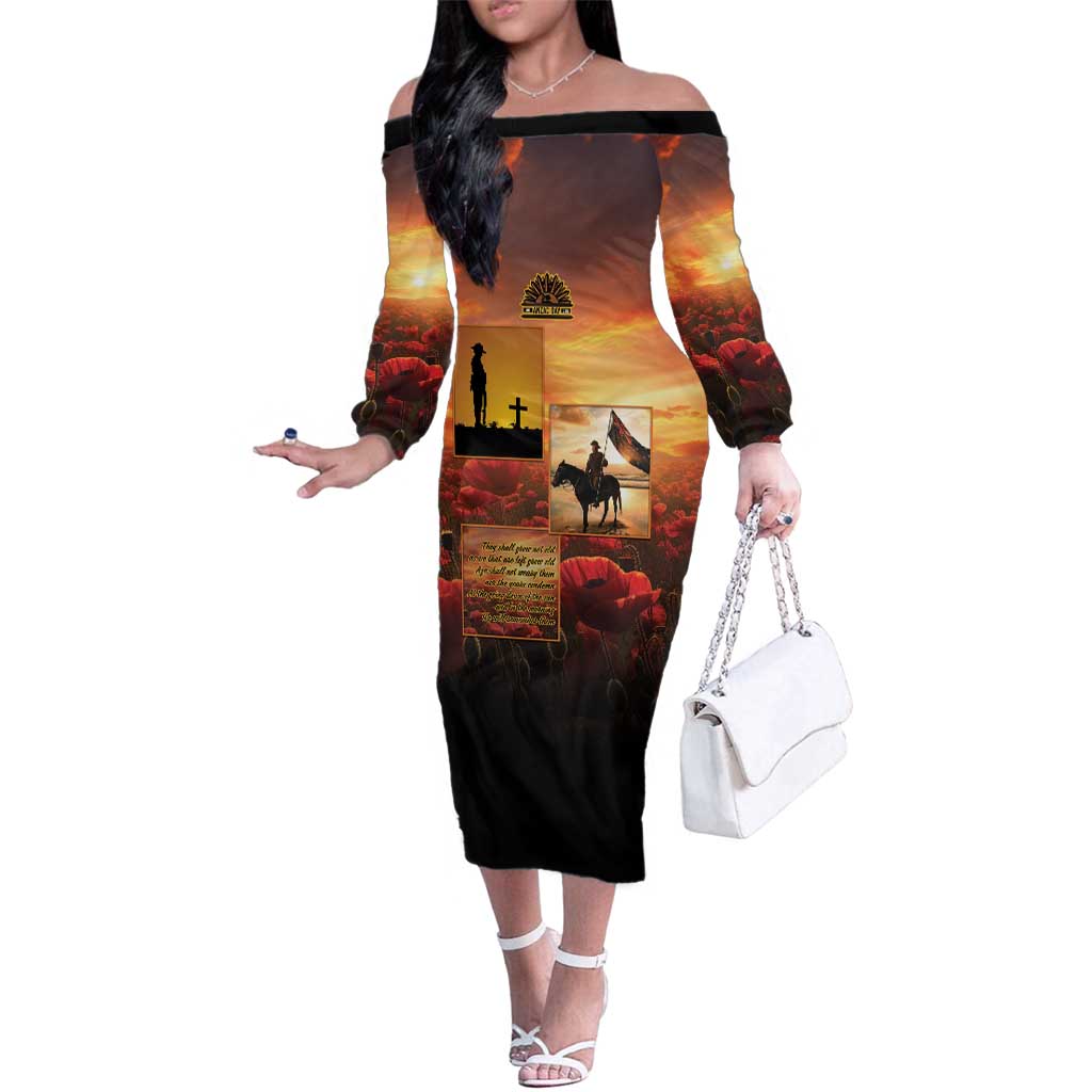 ANZAC Day Film Reel Lest We Forget Family Matching Off The Shoulder Long Sleeve Dress and Hawaiian Shirt Australia NZ Memorial LT9 Mom's Dress Red - Polynesian Pride